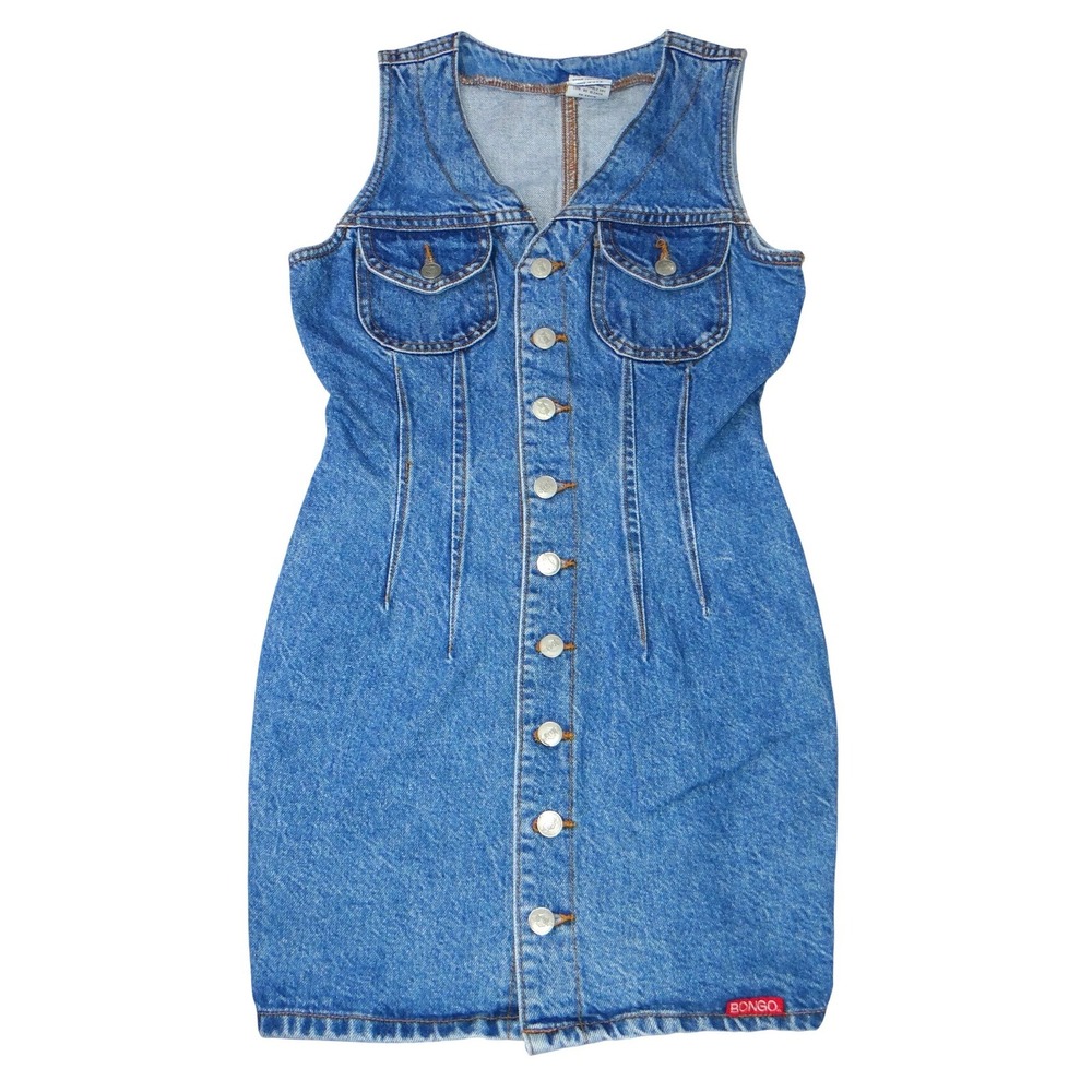 Vintage Bongo Gene Montesano Denim Mini Dress Blue Button Front Made in USA Sz 3 - Picture 1 of 6